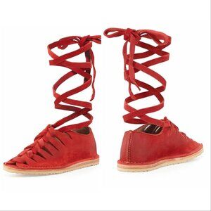 Frye Holly Red Nubuck Leather Gladiator Flats Shoes